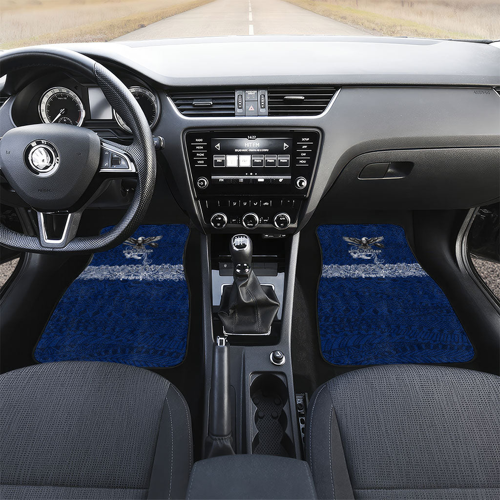 American Samoa Eagle Car Mats Sea Turtle Traditional Polynesian Tribal Tattoo TS04 Set 2pcs - Front Blue White - Polynesian Pride