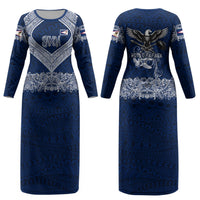 American Samoa Eagle Couples Matching Long Sleeve Bodycon Dress and Hawaiian Shirt Sea Turtle Traditional Polynesian Tribal Tattoo TS04 - Polynesian Pride