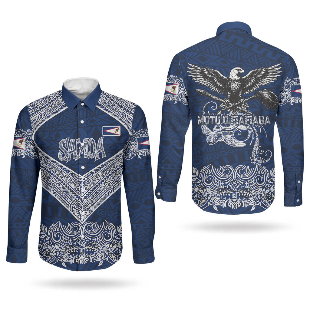 American Samoa Eagle Couples Matching Off Shoulder Maxi Dress and Long Sleeve Button Shirt Sea Turtle Traditional Polynesian Tribal Tattoo TS04 - Polynesian Pride