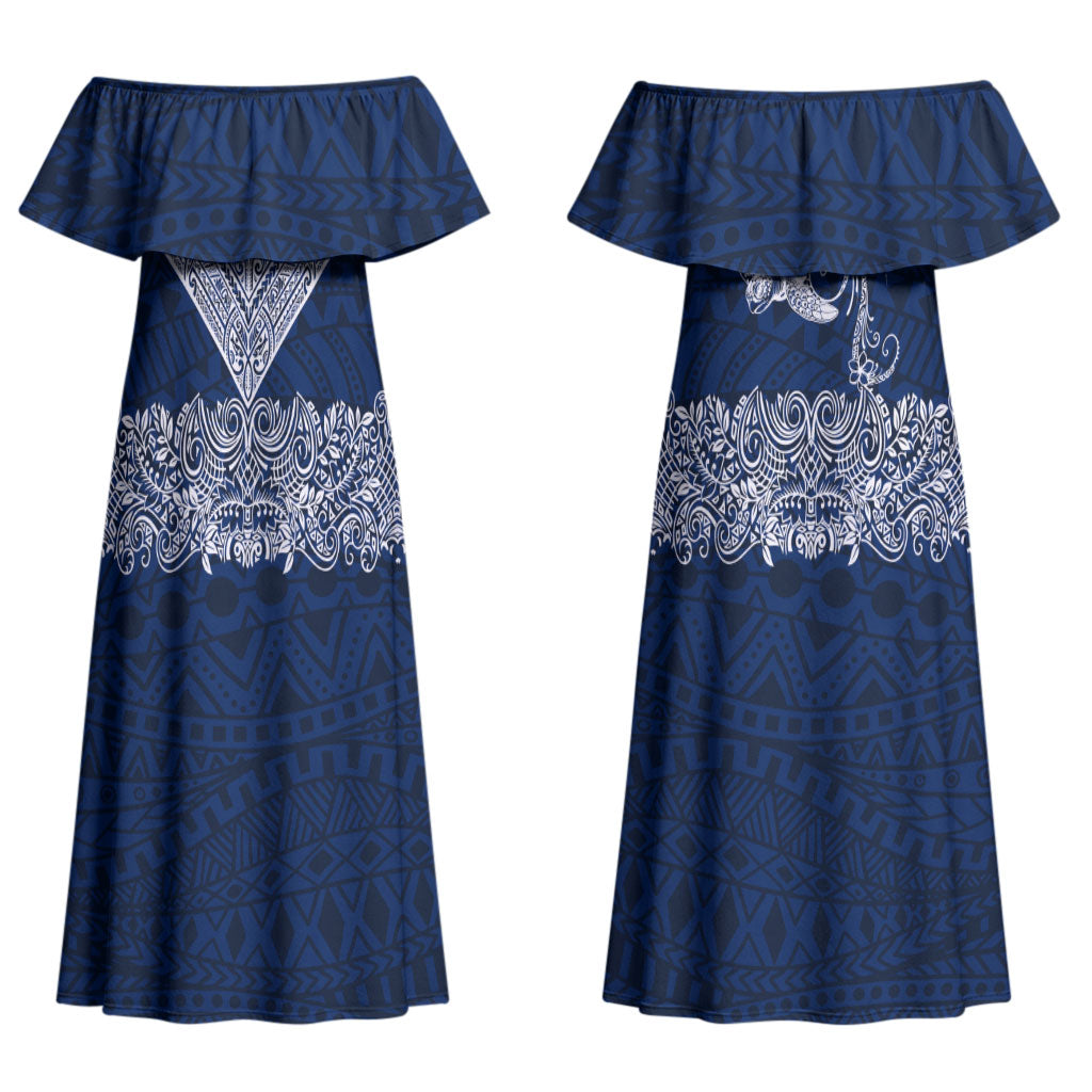 American Samoa Eagle Couples Matching Off Shoulder Maxi Dress and Long Sleeve Button Shirt Sea Turtle Traditional Polynesian Tribal Tattoo TS04 - Polynesian Pride