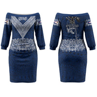 American Samoa Eagle Couples Matching Off The Shoulder Long Sleeve Dress and Long Sleeve Button Shirt Sea Turtle Traditional Polynesian Tribal Tattoo TS04 - Polynesian Pride