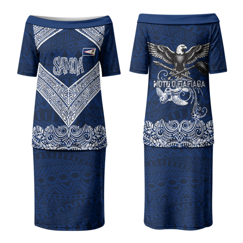 American Samoa Eagle Couples Matching Puletasi and Hawaiian Shirt Sea Turtle Traditional Polynesian Tribal Tattoo TS04 - Polynesian Pride
