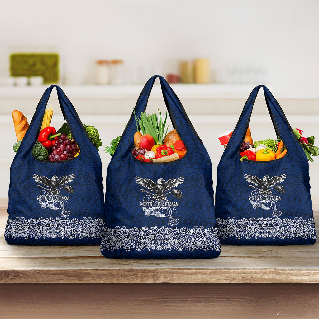 American Samoa Eagle Grocery Bag Sea Turtle Traditional Polynesian Tribal Tattoo TS04 3-pack One Size Blue White - Polynesian Pride