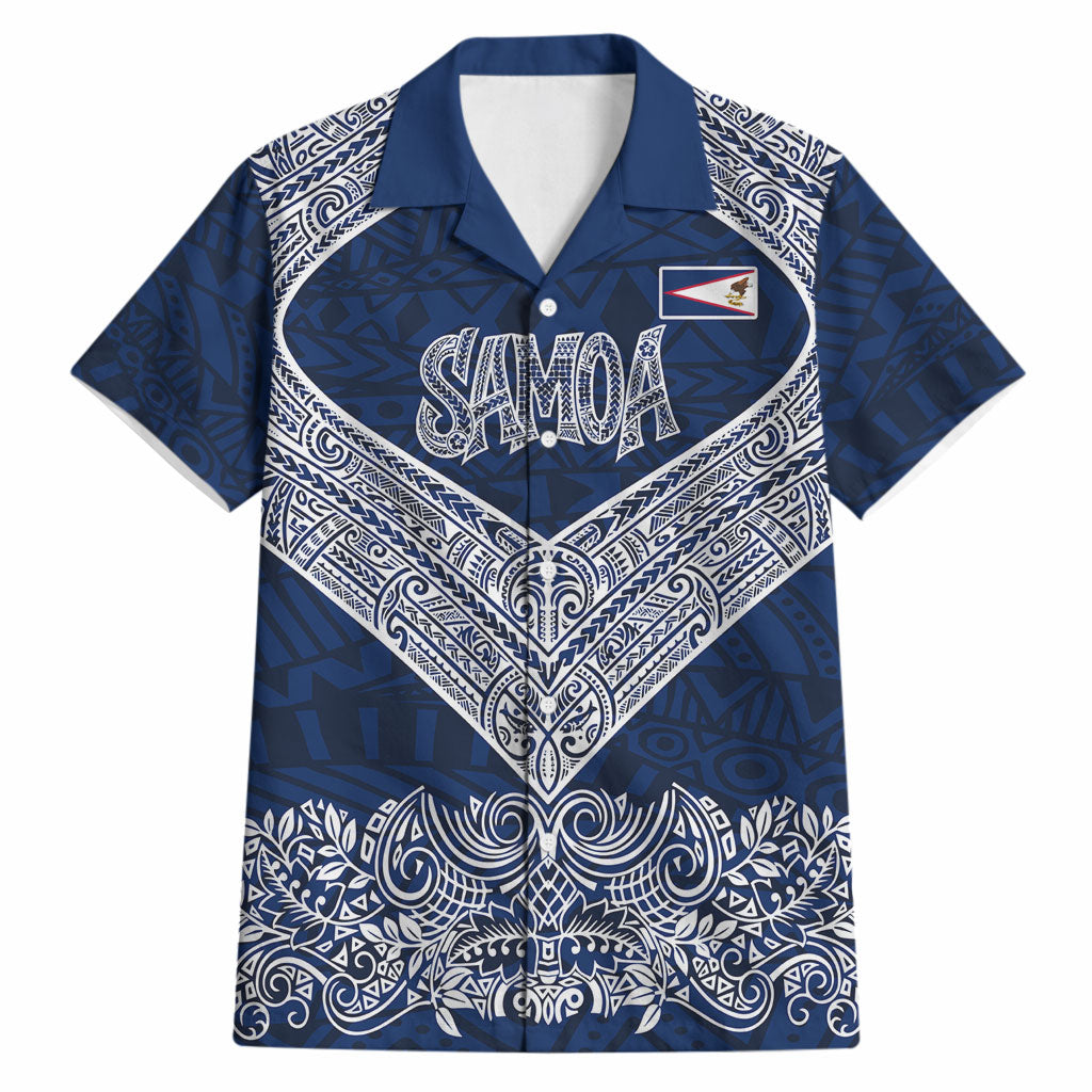 American Samoa Eagle Hawaiian Shirt Sea Turtle Traditional Polynesian Tribal Tattoo TS04 Blue White - Polynesian Pride