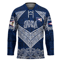 American Samoa Eagle Hockey Jersey Sea Turtle Traditional Polynesian Tribal Tattoo TS04 Unisex Blue White - Polynesian Pride