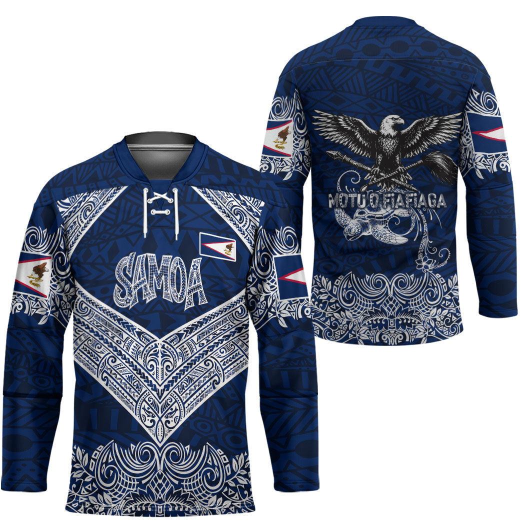 American Samoa Eagle Hockey Jersey Sea Turtle Traditional Polynesian Tribal Tattoo TS04 - Polynesian Pride