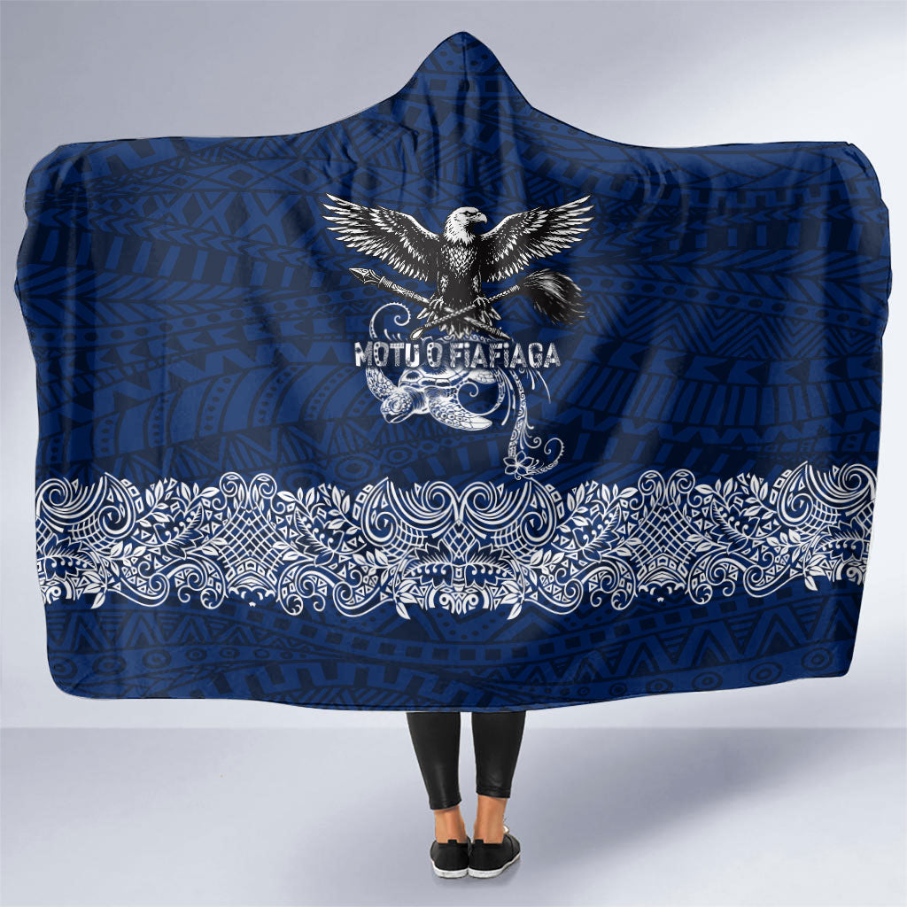 American Samoa Eagle Hooded Blanket Sea Turtle Traditional Polynesian Tribal Tattoo TS04 One Size Blue White - Polynesian Pride