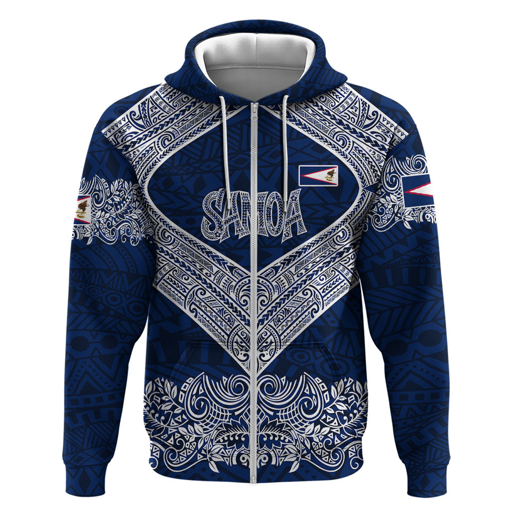 American Samoa Eagle Hoodie Sea Turtle Traditional Polynesian Tribal Tattoo TS04 Zip Hoodie Blue White - Polynesian Pride