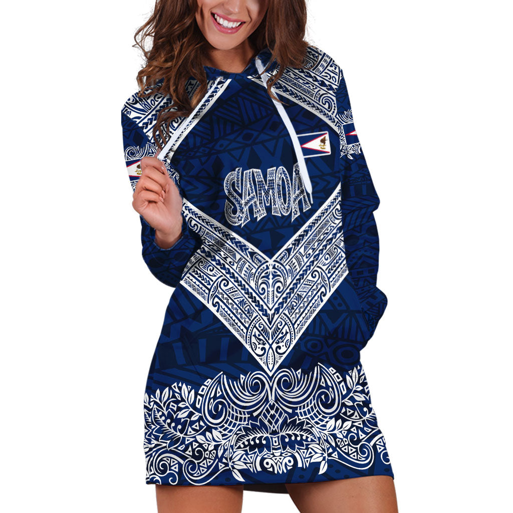 American Samoa Eagle Hoodie Dress Sea Turtle Traditional Polynesian Tribal Tattoo TS04 Blue White - Polynesian Pride