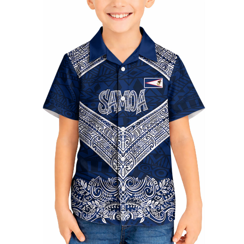 American Samoa Eagle Kid Hawaiian Shirt Sea Turtle Traditional Polynesian Tribal Tattoo TS04 Kid Blue White - Polynesian Pride