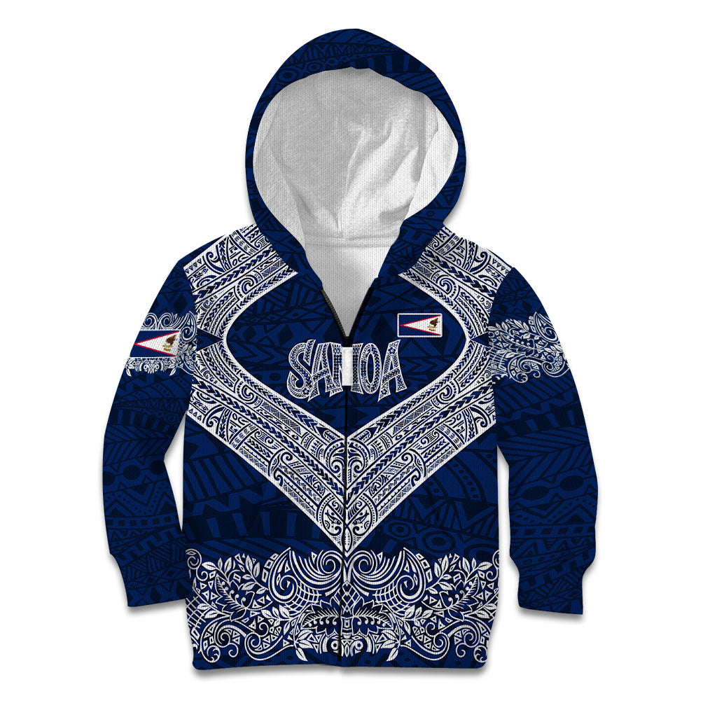 American Samoa Eagle Kid Hoodie Sea Turtle Traditional Polynesian Tribal Tattoo TS04 Zip Hoodie Blue White - Polynesian Pride