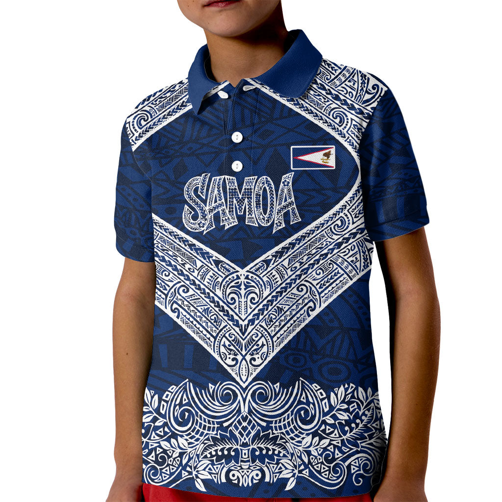 American Samoa Eagle Kid Polo Shirt Sea Turtle Traditional Polynesian Tribal Tattoo TS04 Kid Blue White - Polynesian Pride