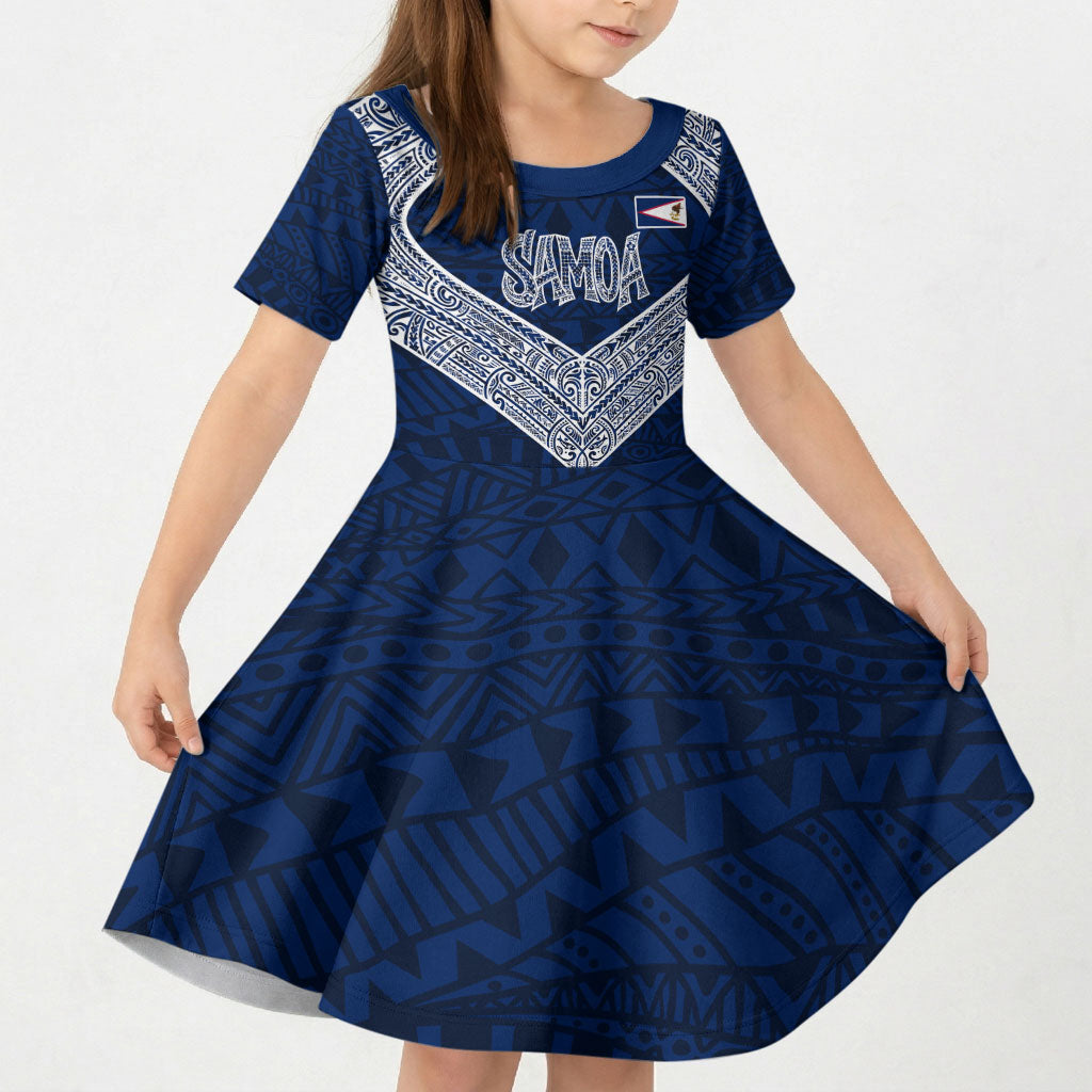 American Samoa Eagle Kid Short Sleeve Dress Sea Turtle Traditional Polynesian Tribal Tattoo TS04 KID Blue White - Polynesian Pride