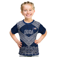 American Samoa Eagle Kid T Shirt Sea Turtle Traditional Polynesian Tribal Tattoo TS04 Blue White - Polynesian Pride