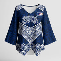 American Samoa Eagle Kimono Sleeve Blouse Sea Turtle Traditional Polynesian Tribal Tattoo TS04 Female Blue White - Polynesian Pride
