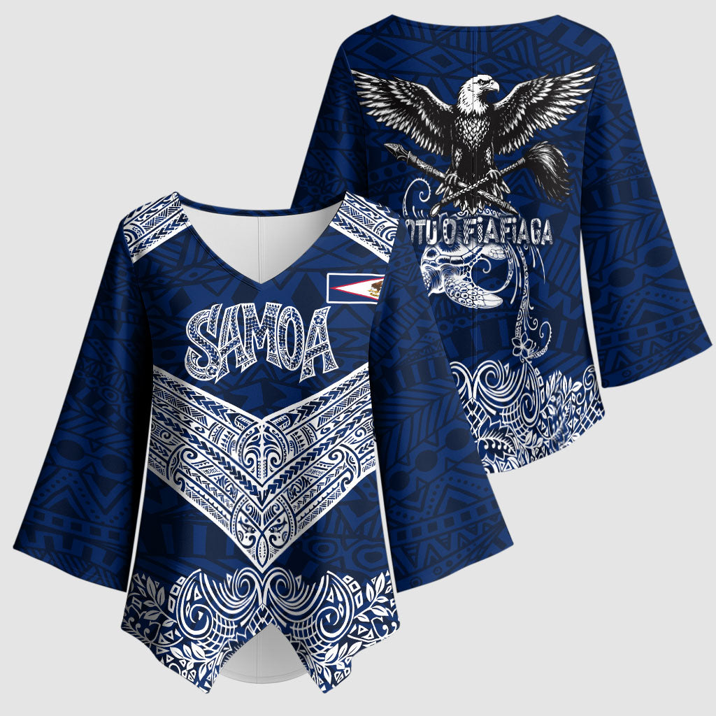American Samoa Eagle Kimono Sleeve Blouse Sea Turtle Traditional Polynesian Tribal Tattoo TS04 - Polynesian Pride