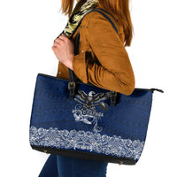 American Samoa Eagle Leather Tote Bag Sea Turtle Traditional Polynesian Tribal Tattoo TS04 Blue White - Polynesian Pride