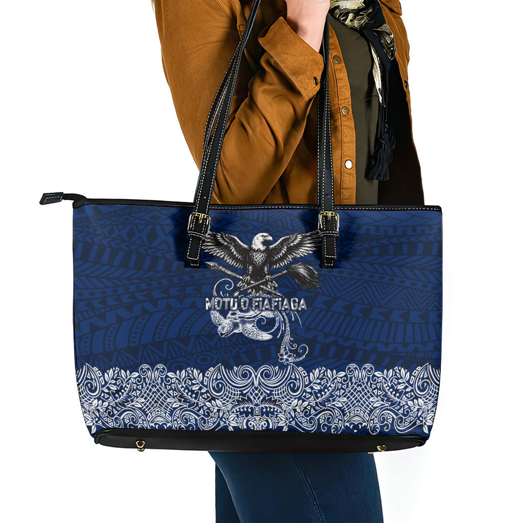 American Samoa Eagle Leather Tote Bag Sea Turtle Traditional Polynesian Tribal Tattoo TS04 - Polynesian Pride