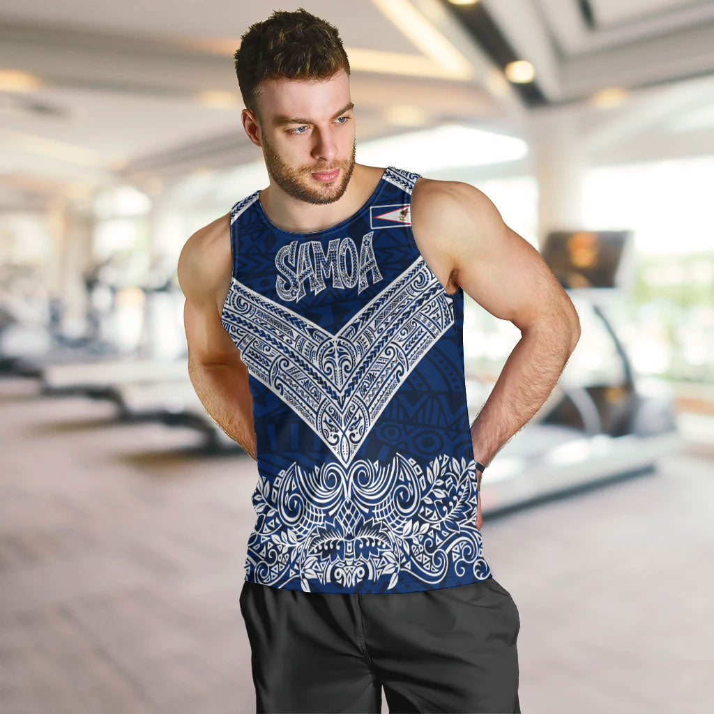 American Samoa Eagle Men Tank Top Sea Turtle Traditional Polynesian Tribal Tattoo TS04 Blue White - Polynesian Pride