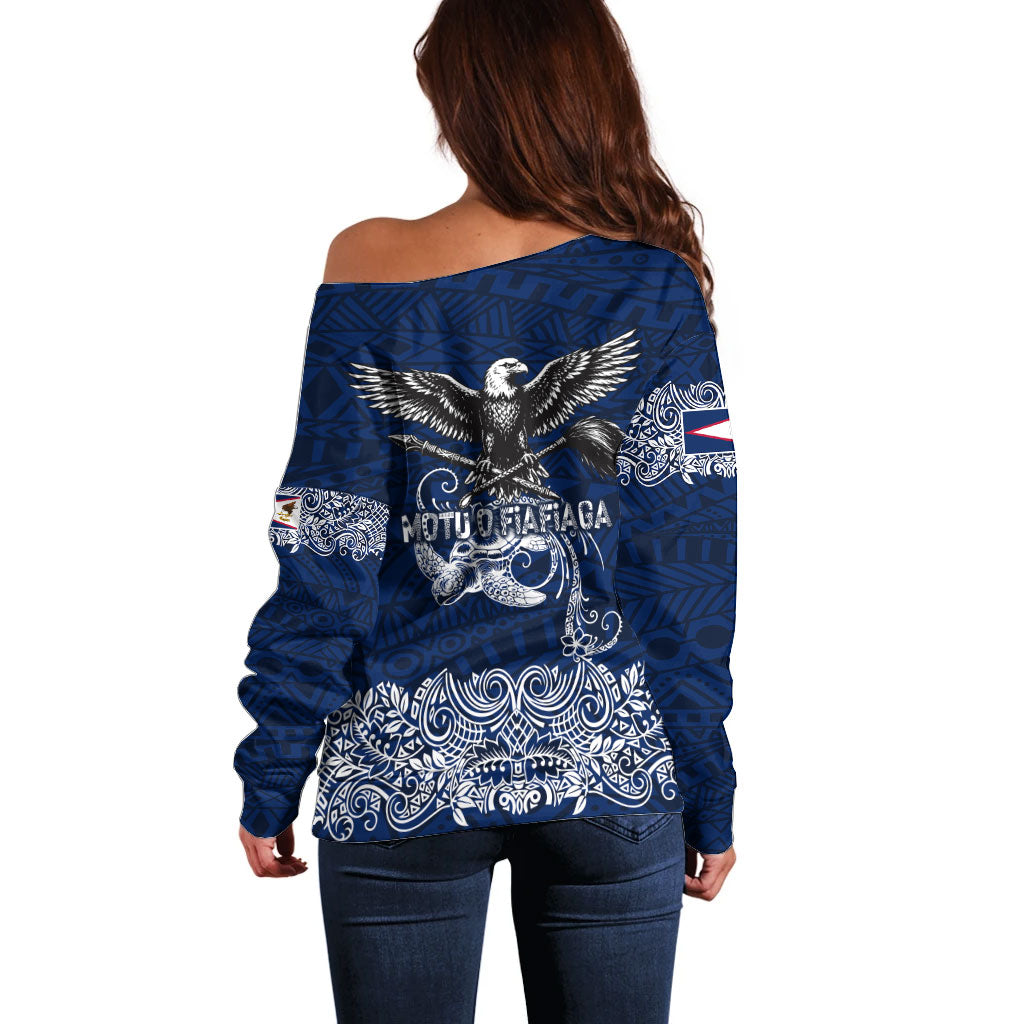 American Samoa Eagle Off Shoulder Sweater Sea Turtle Traditional Polynesian Tribal Tattoo TS04 - Polynesian Pride