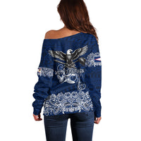 American Samoa Eagle Off Shoulder Sweater Sea Turtle Traditional Polynesian Tribal Tattoo TS04 - Polynesian Pride