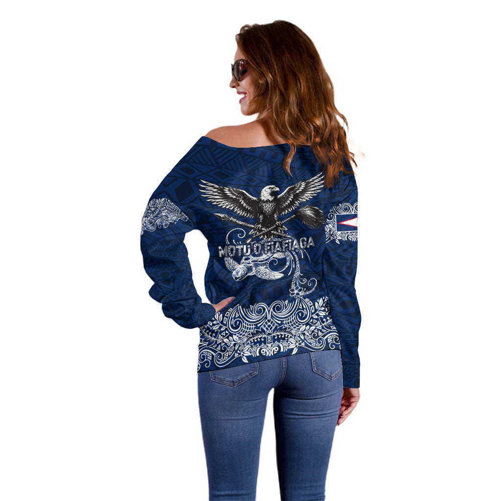 American Samoa Eagle Off Shoulder Sweater Sea Turtle Traditional Polynesian Tribal Tattoo TS04 - Polynesian Pride