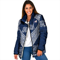 American Samoa Eagle Padded Jacket Sea Turtle Traditional Polynesian Tribal Tattoo TS04 Women Blue White - Polynesian Pride