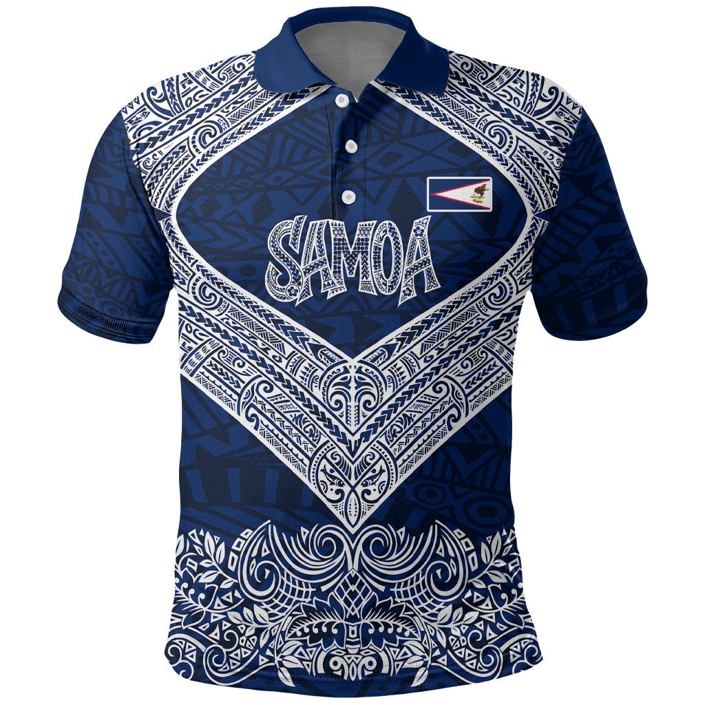 American Samoa Eagle Polo Shirt Sea Turtle Traditional Polynesian Tribal Tattoo TS04 Blue White - Polynesian Pride