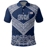 American Samoa Eagle Polo Shirt Sea Turtle Traditional Polynesian Tribal Tattoo TS04 Blue White - Polynesian Pride
