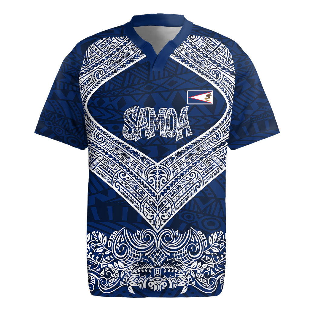 American Samoa Eagle Rugby Jersey Sea Turtle Traditional Polynesian Tribal Tattoo TS04 Blue White - Polynesian Pride