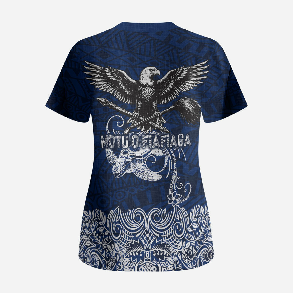 American Samoa Eagle Scrub Top Sea Turtle Traditional Polynesian Tribal Tattoo TS04 - Polynesian Pride