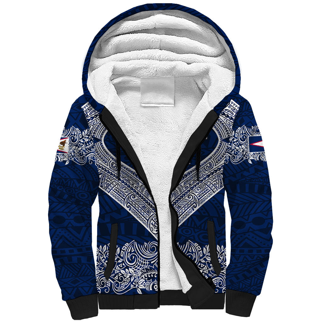 American Samoa Eagle Sherpa Hoodie Sea Turtle Traditional Polynesian Tribal Tattoo TS04 Unisex Blue White - Polynesian Pride