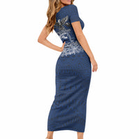 American Samoa Eagle Short Sleeve Bodycon Dress Sea Turtle Traditional Polynesian Tribal Tattoo TS04 - Polynesian Pride