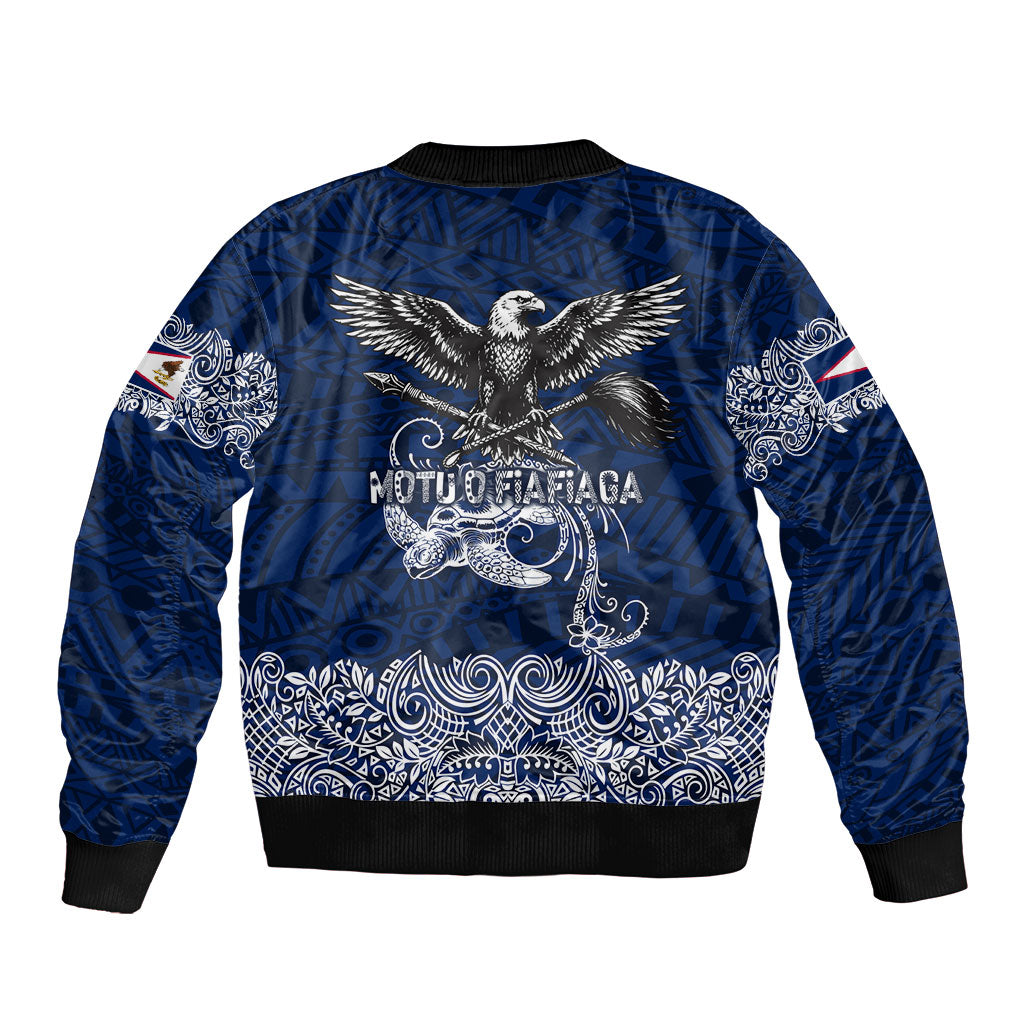 American Samoa Eagle Sleeve Zip Bomber Jacket Sea Turtle Traditional Polynesian Tribal Tattoo TS04 - Polynesian Pride