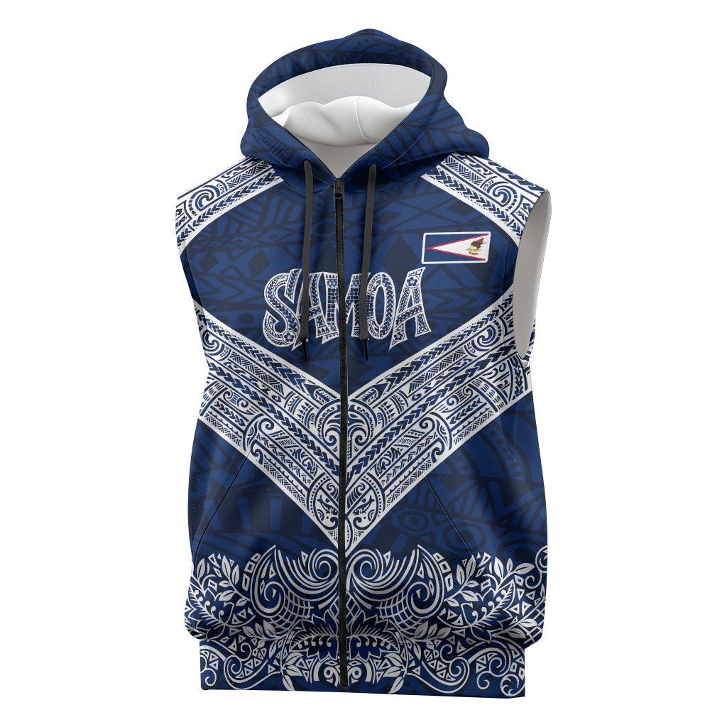 American Samoa Eagle Sleeveless Zip Hoodie Sea Turtle Traditional Polynesian Tribal Tattoo TS04 Blue White - Polynesian Pride