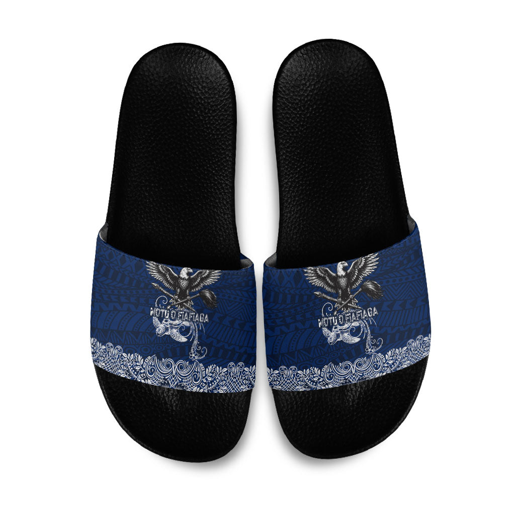 American Samoa Eagle Slide Sandals Sea Turtle Traditional Polynesian Tribal Tattoo TS04 Blue White - Polynesian Pride