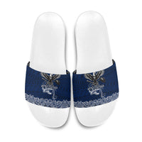 American Samoa Eagle Slide Sandals Sea Turtle Traditional Polynesian Tribal Tattoo TS04 Blue White - Polynesian Pride