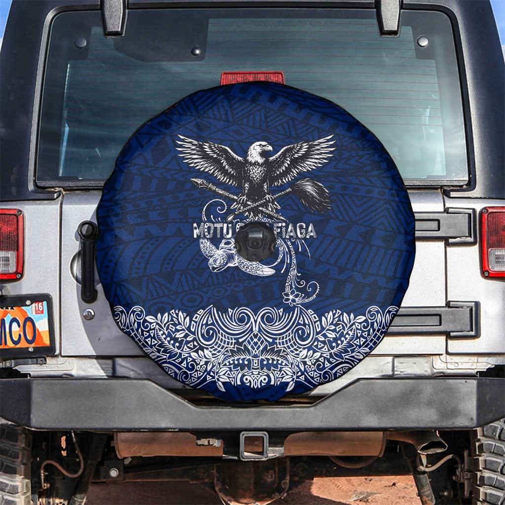 American Samoa Eagle Spare Tire Cover Sea Turtle Traditional Polynesian Tribal Tattoo TS04 Blue White - Polynesian Pride