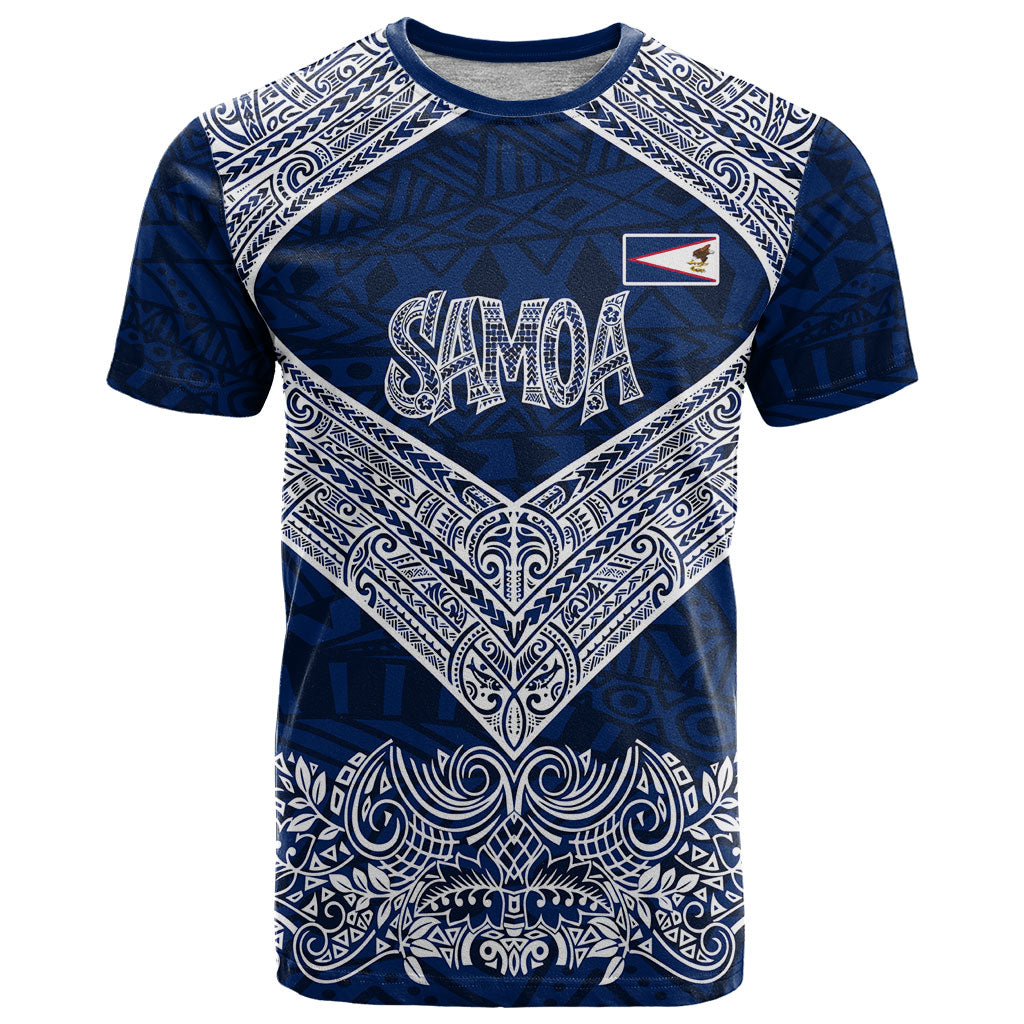 American Samoa Eagle T Shirt Sea Turtle Traditional Polynesian Tribal Tattoo TS04 Blue White - Polynesian Pride
