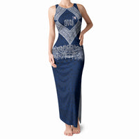 American Samoa Eagle Tank Maxi Dress Sea Turtle Traditional Polynesian Tribal Tattoo TS04 Women Blue White - Polynesian Pride