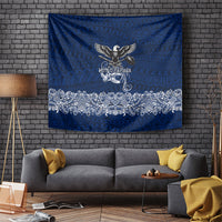 American Samoa Eagle Tapestry Sea Turtle Traditional Polynesian Tribal Tattoo TS04 Blue White - Polynesian Pride