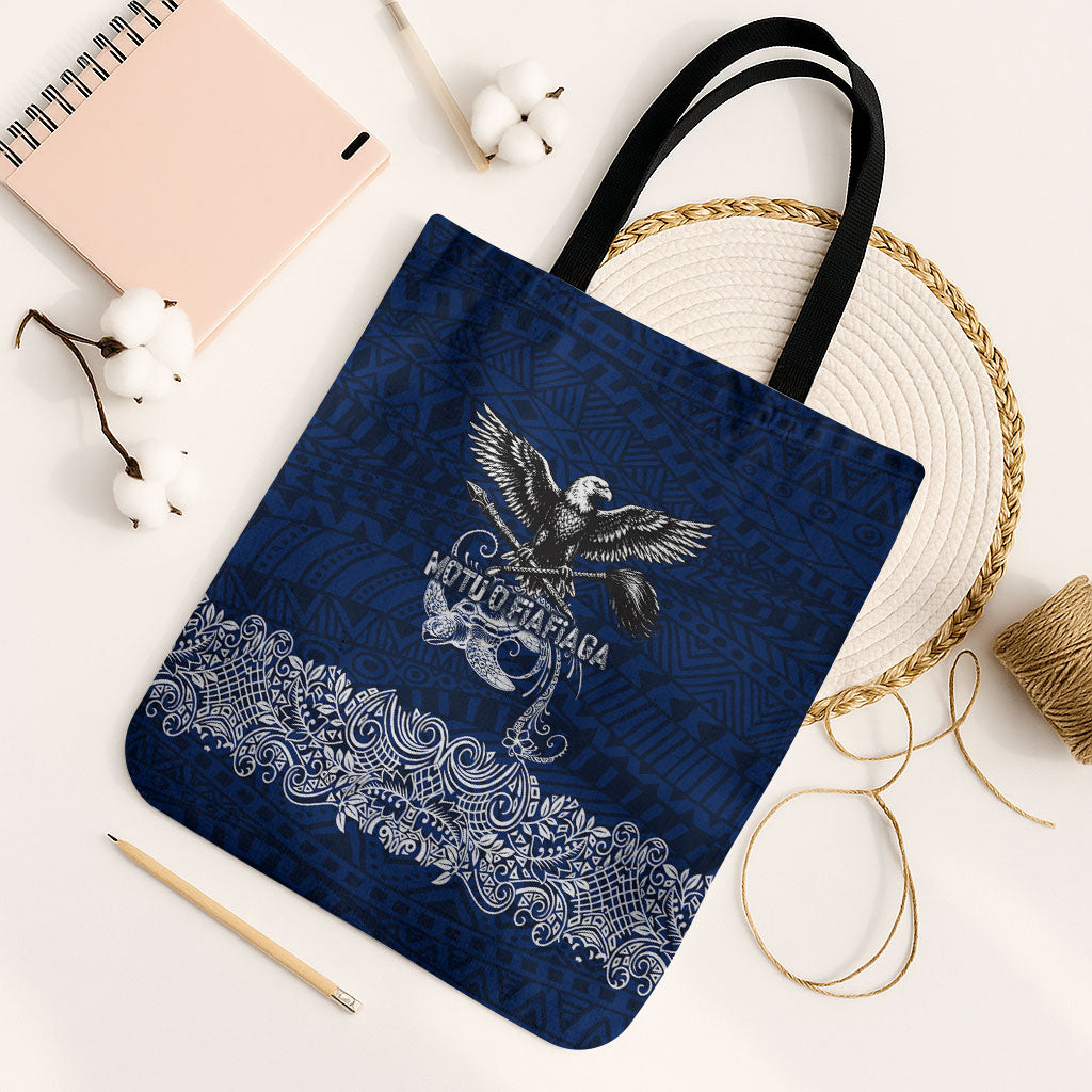American Samoa Eagle Tote Bag Sea Turtle Traditional Polynesian Tribal Tattoo TS04 Black Strap One Size Blue White - Polynesian Pride