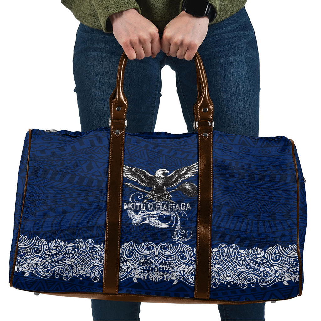 American Samoa Eagle Travel Bag Sea Turtle Traditional Polynesian Tribal Tattoo TS04 Blue White - Polynesian Pride