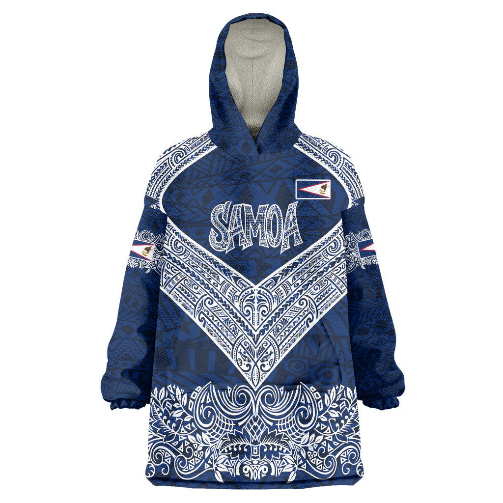 American Samoa Eagle Wearable Blanket Hoodie Sea Turtle Traditional Polynesian Tribal Tattoo TS04 One Size Blue White - Polynesian Pride