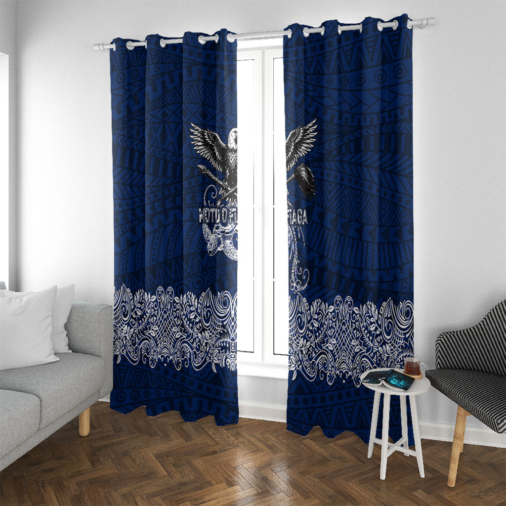 American Samoa Eagle Window Curtain Sea Turtle Traditional Polynesian Tribal Tattoo TS04 With Grommets Blue White - Polynesian Pride