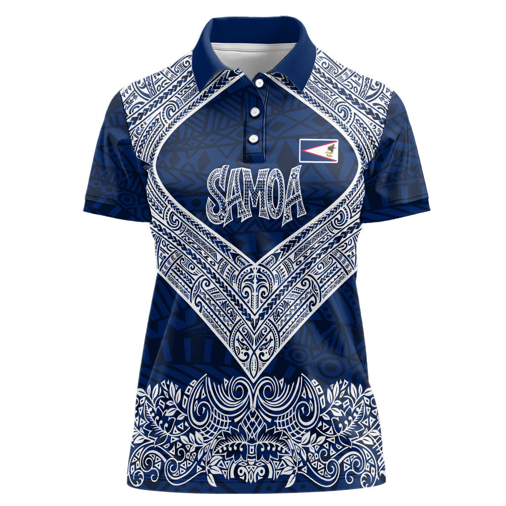 American Samoa Eagle Women Polo Shirt Sea Turtle Traditional Polynesian Tribal Tattoo TS04 Female Blue White - Polynesian Pride