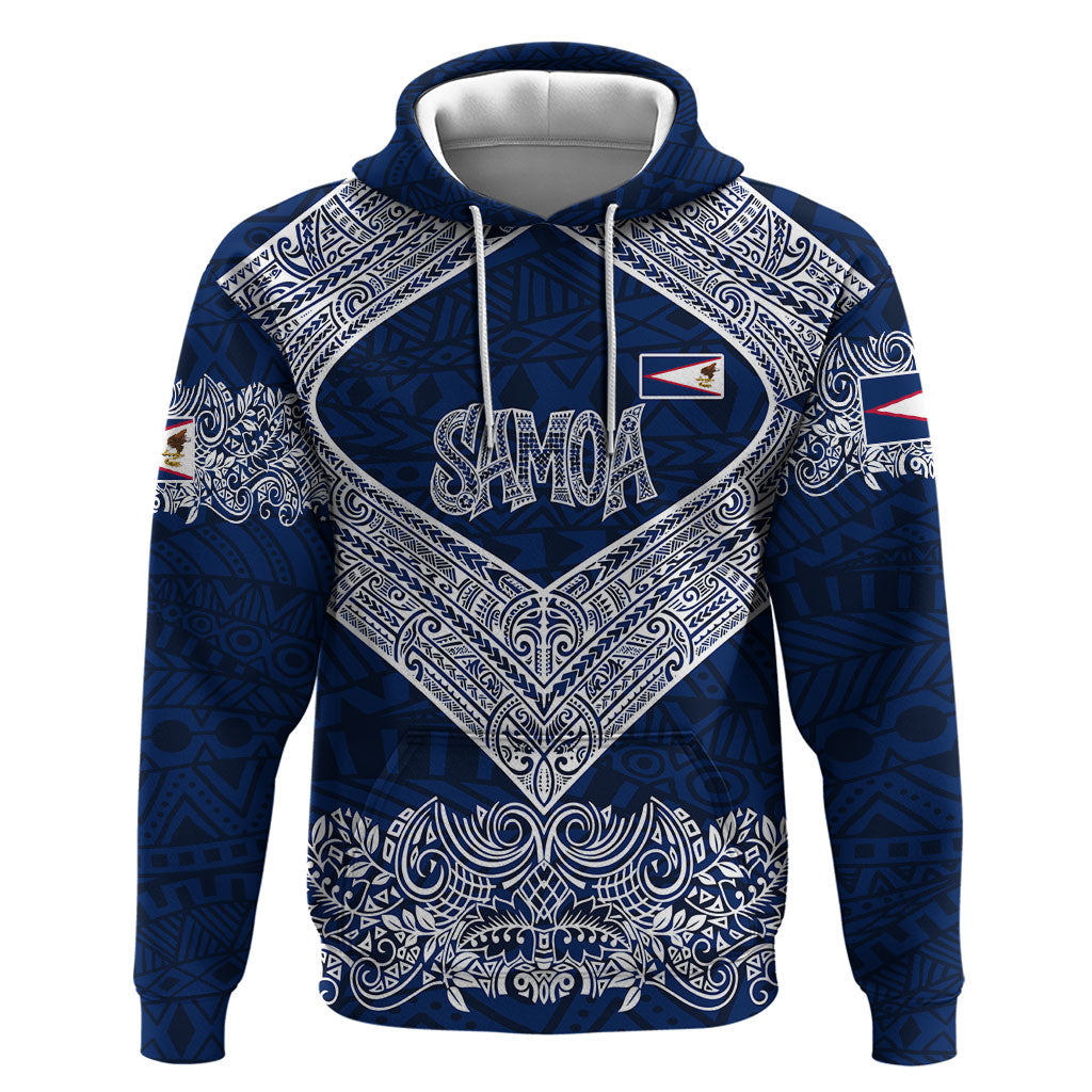 American Samoa Eagle Zip Hoodie Sea Turtle Traditional Polynesian Tribal Tattoo TS04 Pullover Hoodie Blue White - Polynesian Pride
