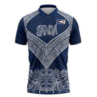 American Samoa Eagle Zipper Polo Shirt Sea Turtle Traditional Polynesian Tribal Tattoo TS04 Blue White - Polynesian Pride