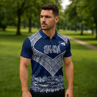 American Samoa Eagle Zipper Polo Shirt Sea Turtle Traditional Polynesian Tribal Tattoo TS04 - Polynesian Pride