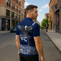 American Samoa Eagle Zipper Polo Shirt Sea Turtle Traditional Polynesian Tribal Tattoo TS04 - Polynesian Pride